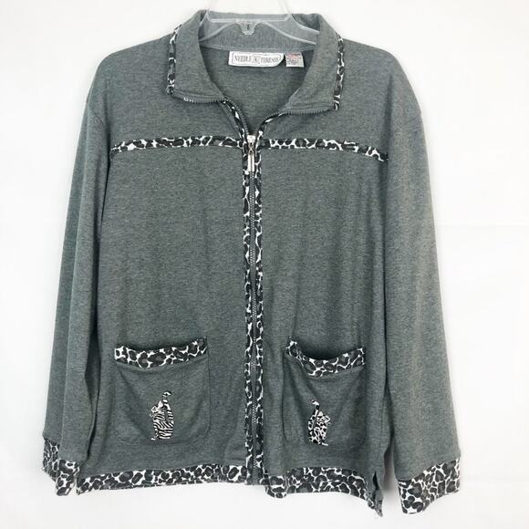 Needle & Threads Vintage Animal Print Full Zip Cardigan Size M - Picture 1 of 11